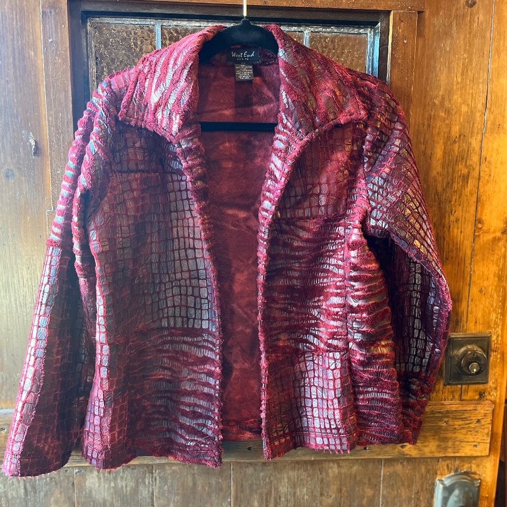 West End jacket Petite Medium burgundy animal print 3111